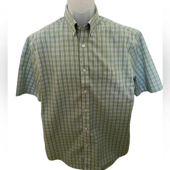NORDSTROM Green Checkered Wrinkle Free Traditional Fit Shirt Men M Medium - Picture 1 of 6